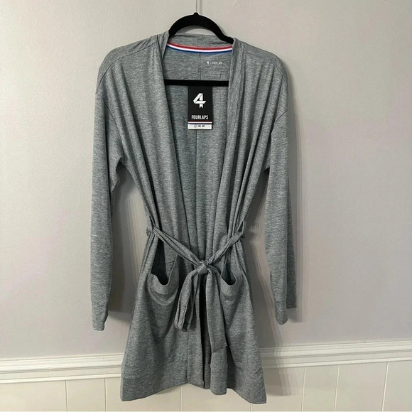 Fourlaps Stratus Wrap Grey Heather Women's Tie Front Robe/Cardigan Size L NWT - Picture 2 of 10